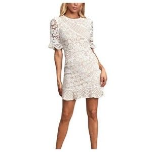 Lulu’s My Dearest White Lace Dress Womens XL Short Sleeve Mini Cocktail Party